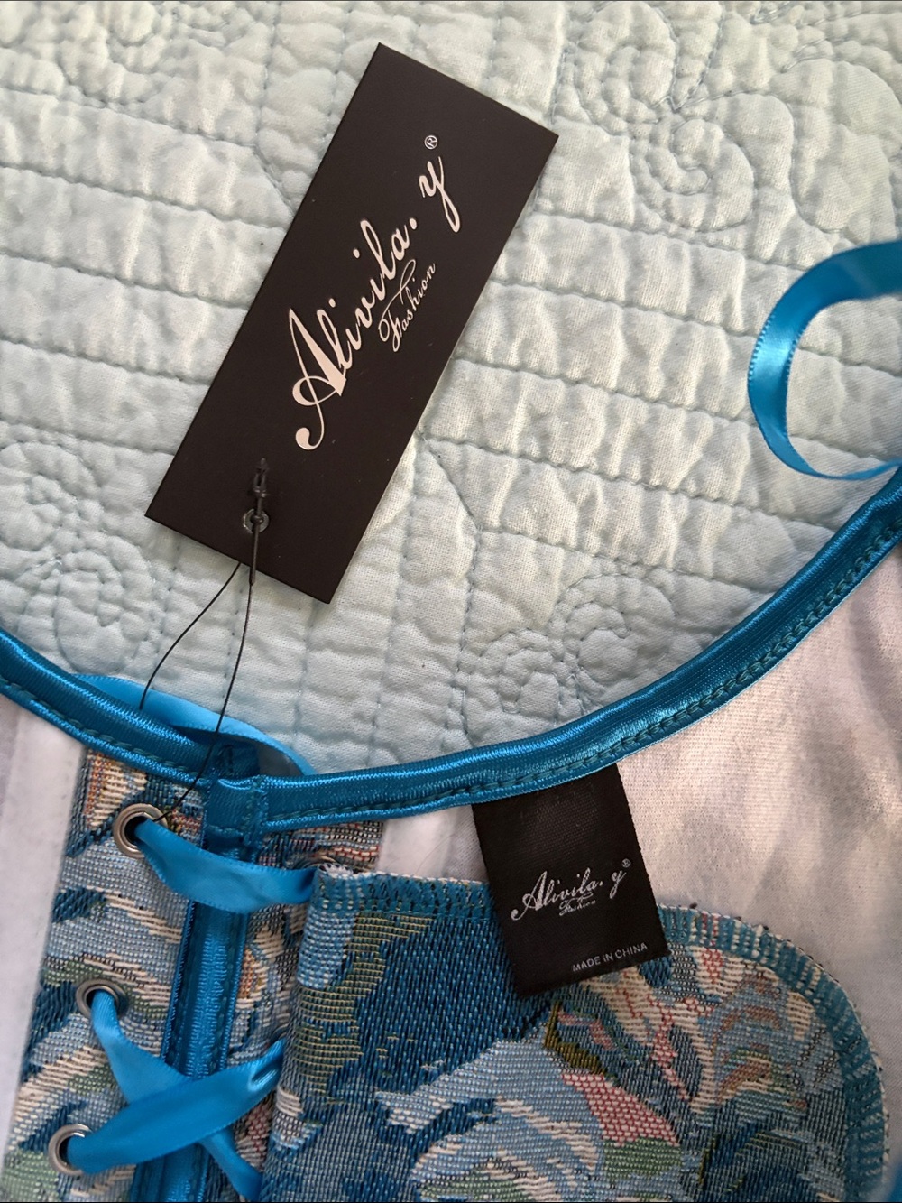 Floral Tapestry Corset Top with Teal Trim - Picture 2 of 8